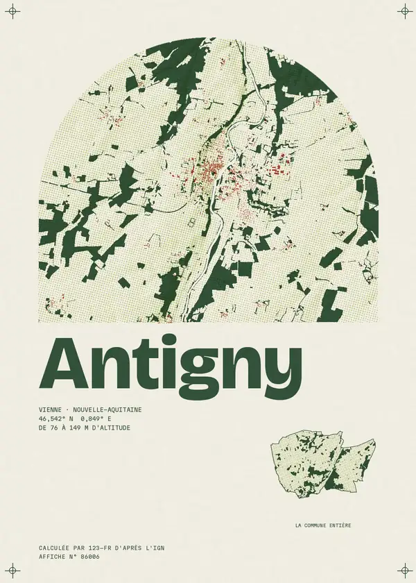 Affiche de Antigny, calculée par 123-fr d'après l'IGN