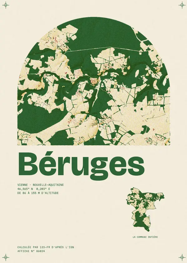 Affiche de Béruges, calculée par 123-fr d'après l'IGN