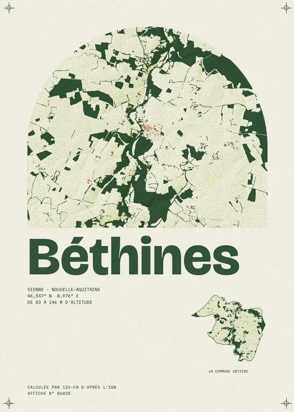 Affiche de Béthines, calculée par 123-fr d'après l'IGN