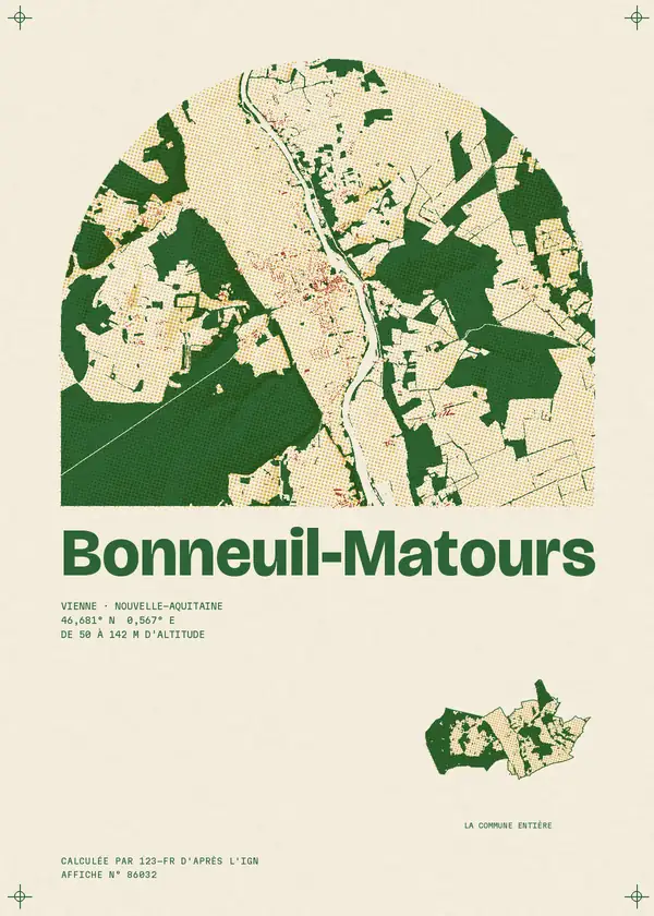 Affiche de Bonneuil-Matours, calculée par 123-fr d'après l'IGN