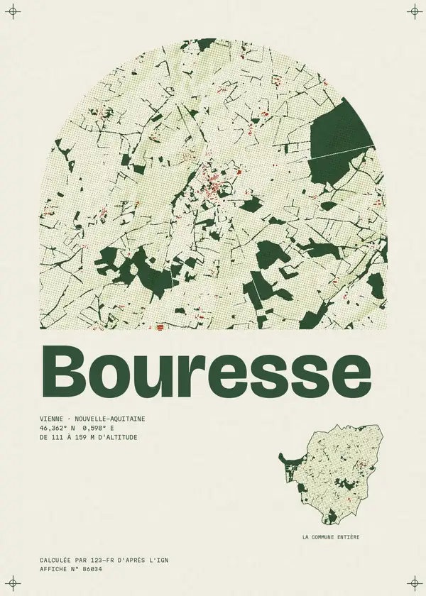 Affiche de Bouresse, calculée par 123-fr d'après l'IGN