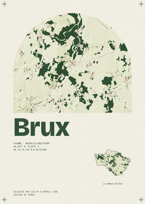 Affiche de Brux, calculée par 123-fr d'après l'IGN