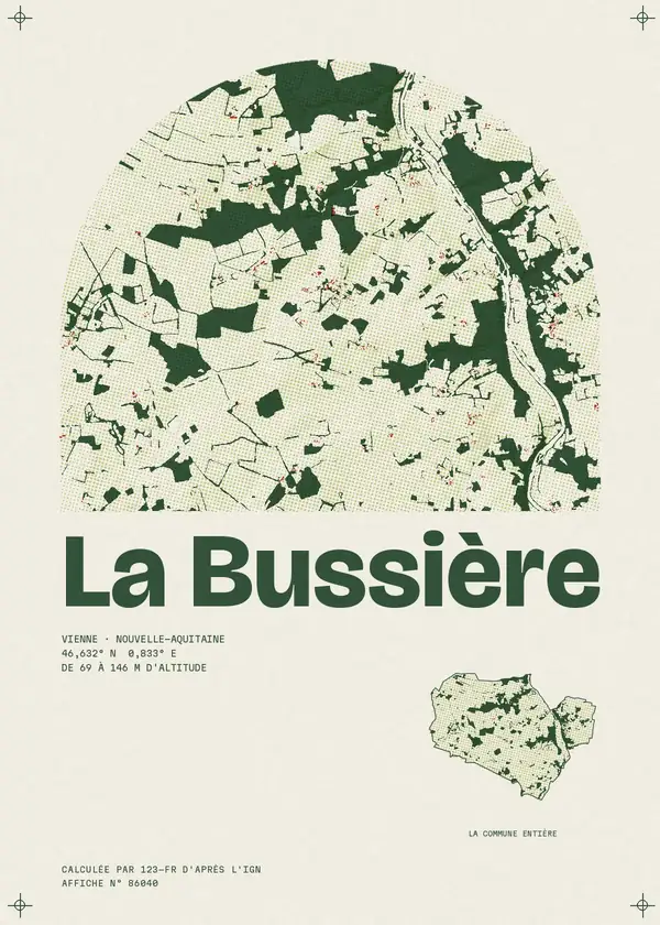 Affiche de La Bussière, calculée par 123-fr d'après l'IGN