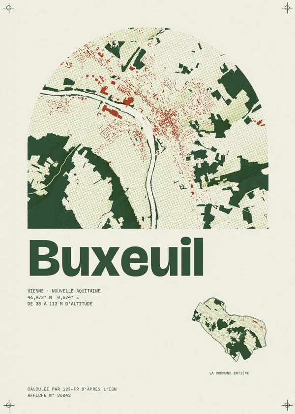 Affiche de Buxeuil, calculée par 123-fr d'après l'IGN