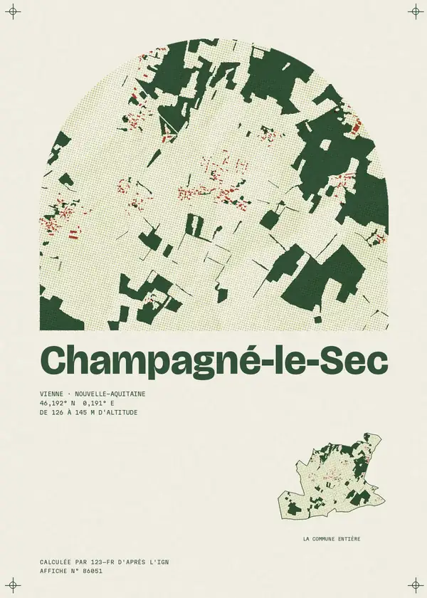 Affiche de Champagné-le-Sec, calculée par 123-fr d'après l'IGN
