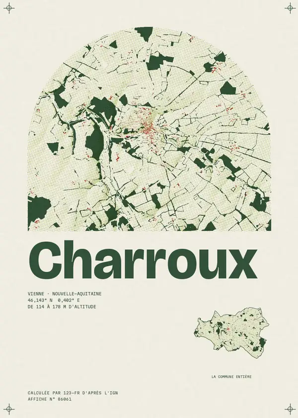 Affiche de Charroux, calculée par 123-fr d'après l'IGN