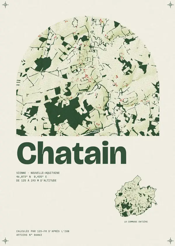 Affiche de Chatain, calculée par 123-fr d'après l'IGN