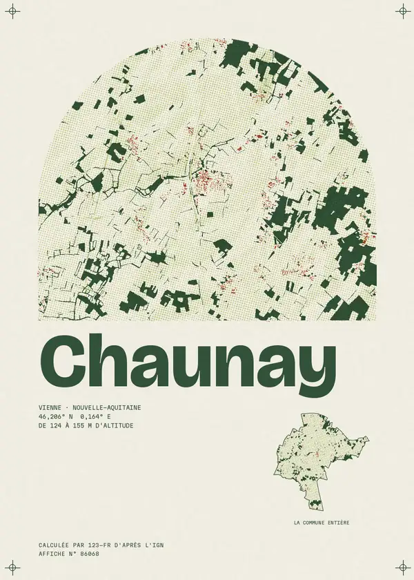 Affiche de Chaunay, calculée par 123-fr d'après l'IGN
