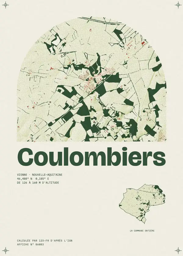 Affiche de Coulombiers, calculée par 123-fr d'après l'IGN