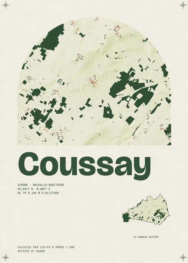 Affiche de Coussay, calculée par 123-fr d'après l'IGN