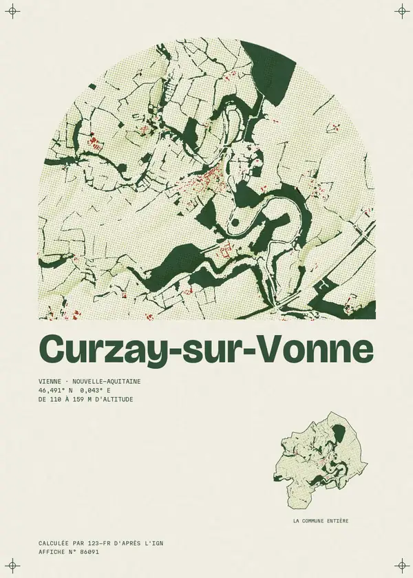 Affiche de Curzay-sur-Vonne, calculée par 123-fr d'après l'IGN