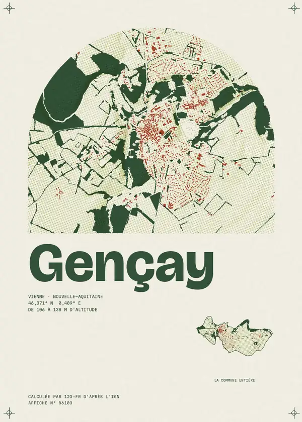 Affiche de Gençay, calculée par 123-fr d'après l'IGN