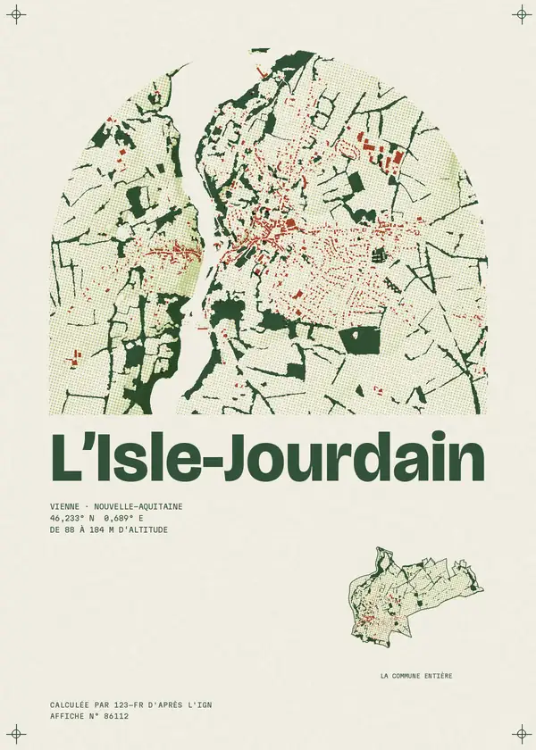 Affiche de L'Isle-Jourdain, calculée par 123-fr d'après l'IGN