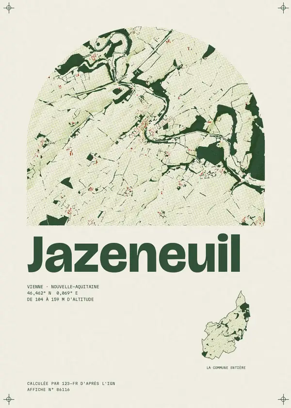 Affiche de Jazeneuil, calculée par 123-fr d'après l'IGN