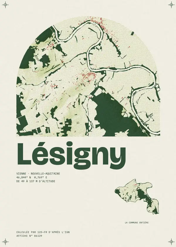 Affiche de Lésigny, calculée par 123-fr d'après l'IGN