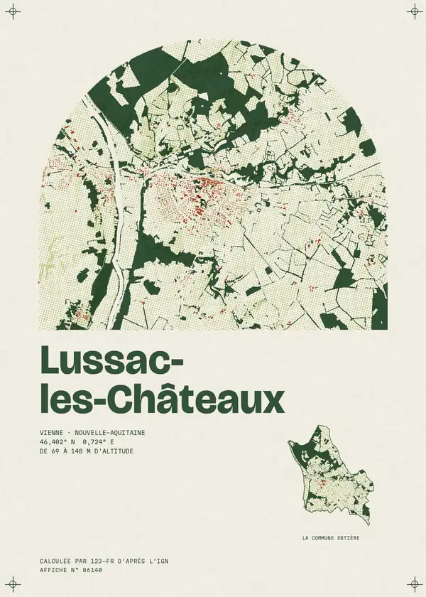 Affiche de Lussac-les-Châteaux, calculée par 123-fr d'après l'IGN