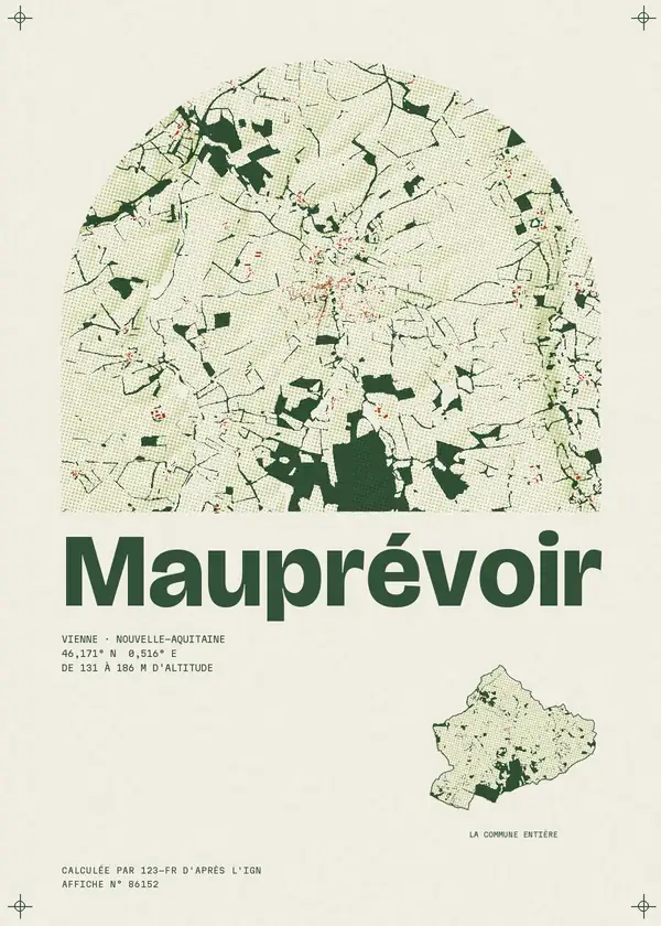 Affiche de Mauprévoir, calculée par 123-fr d'après l'IGN