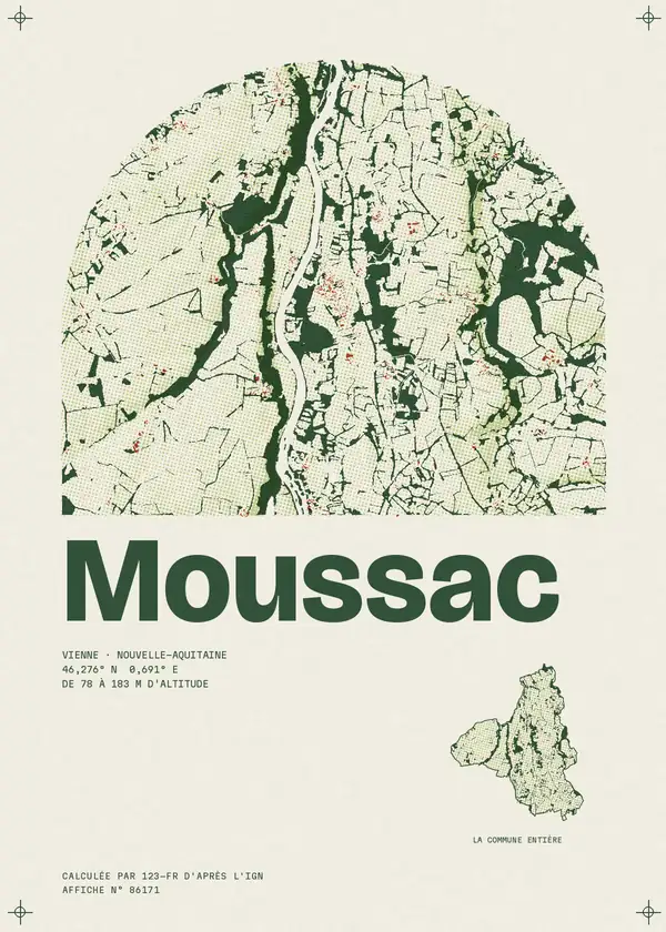 Affiche de Moussac, calculée par 123-fr d'après l'IGN