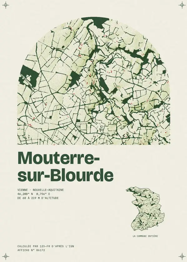 Affiche de Mouterre-sur-Blourde, calculée par 123-fr d'après l'IGN