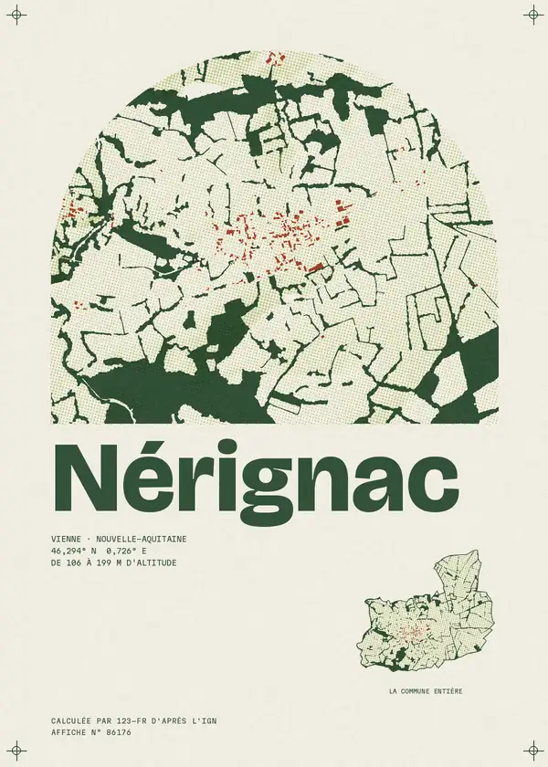 Affiche de Nérignac, calculée par 123-fr d'après l'IGN