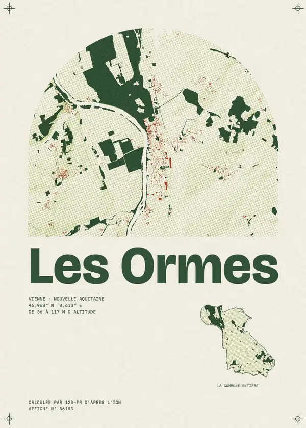 Affiche de Les Ormes, calculée par 123-fr d'après l'IGN