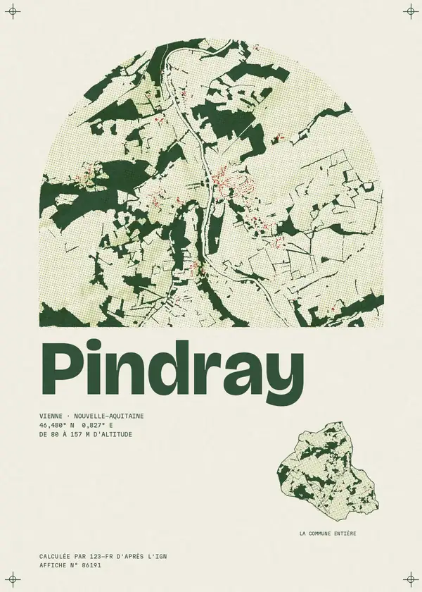 Affiche de Pindray, calculée par 123-fr d'après l'IGN