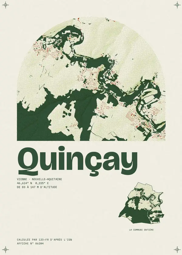 Affiche de Quinçay, calculée par 123-fr d'après l'IGN