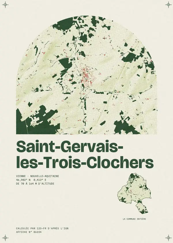 Affiche de Saint-Gervais-les-Trois-Clochers, calculée par 123-fr d'après l'IGN