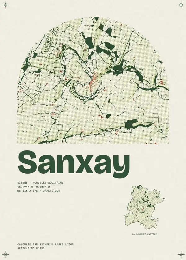 Affiche de Sanxay, calculée par 123-fr d'après l'IGN