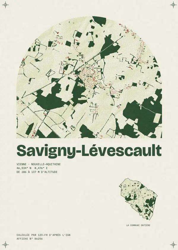 Affiche de Savigny-Lévescault, calculée par 123-fr d'après l'IGN