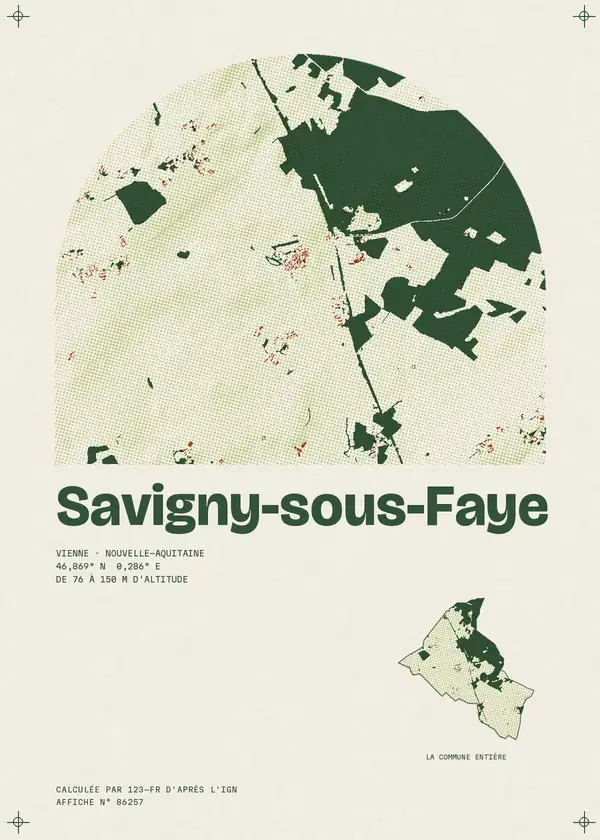 Affiche de Savigny-sous-Faye, calculée par 123-fr d'après l'IGN