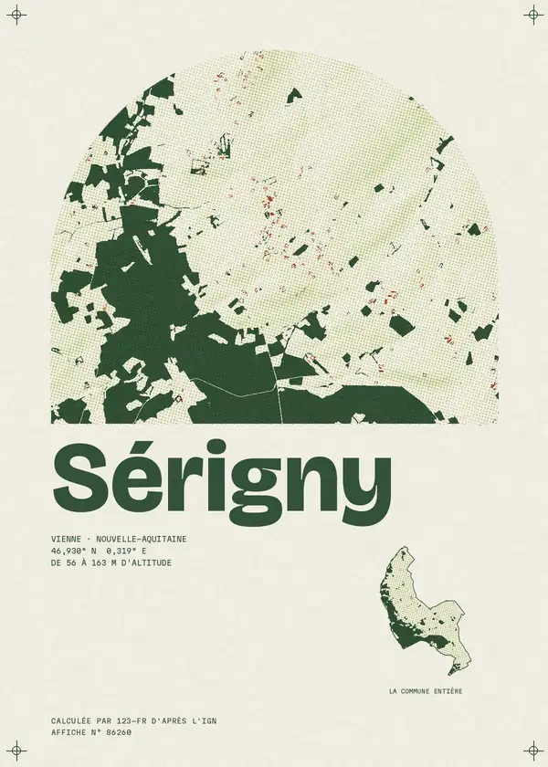 Affiche de Sérigny, calculée par 123-fr d'après l'IGN