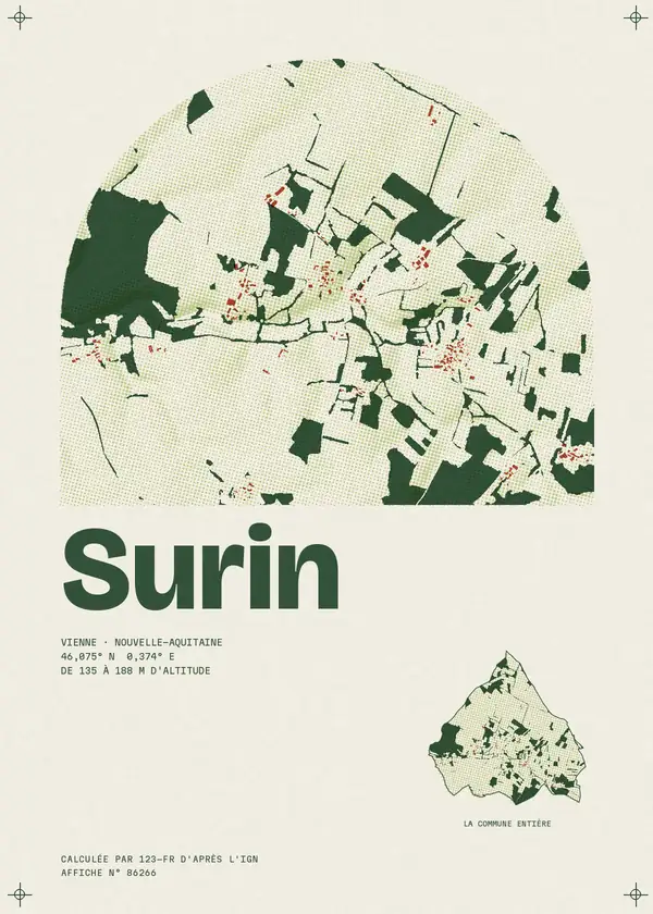 Affiche de Surin, calculée par 123-fr d'après l'IGN