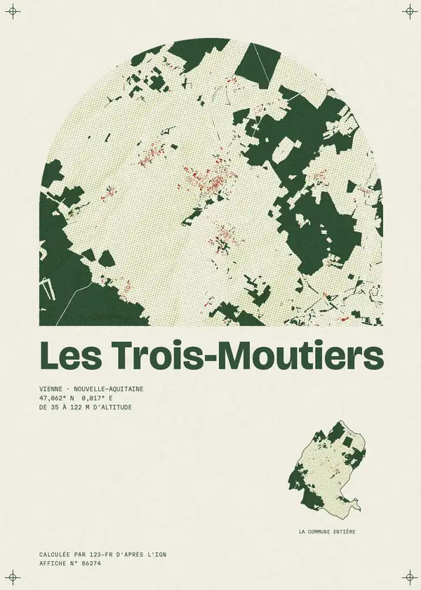 Affiche de Les Trois-Moutiers, calculée par 123-fr d'après l'IGN