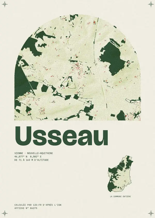 Affiche de Usseau, calculée par 123-fr d'après l'IGN