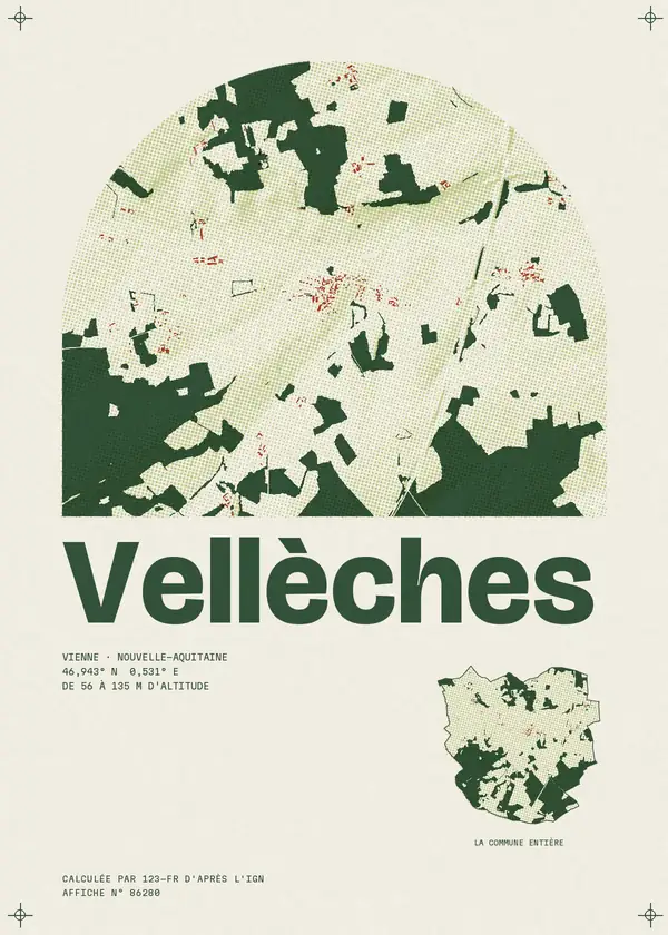 Affiche de Vellèches, calculée par 123-fr d'après l'IGN