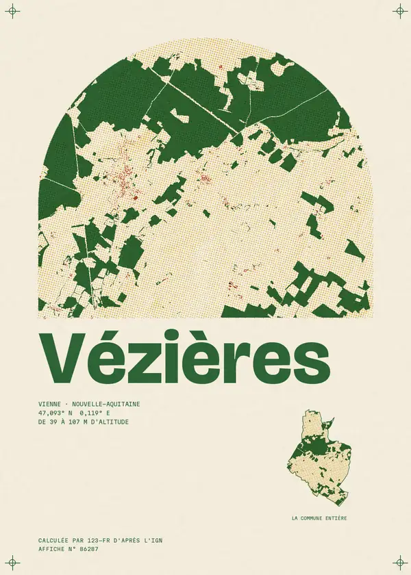 Affiche de Vézières, calculée par 123-fr d'après l'IGN