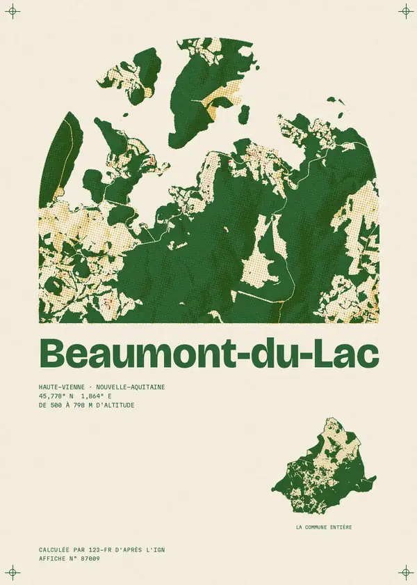 Affiche de Beaumont-du-Lac, calculée par 123-fr d'après l'IGN