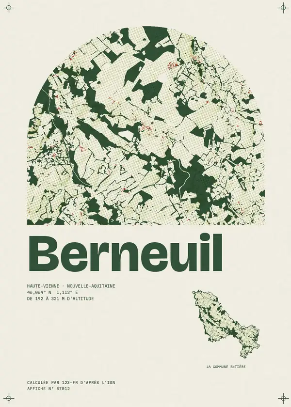 Affiche de Berneuil, calculée par 123-fr d'après l'IGN