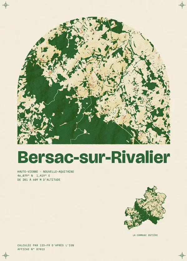 Affiche de Bersac-sur-Rivalier, calculée par 123-fr d'après l'IGN
