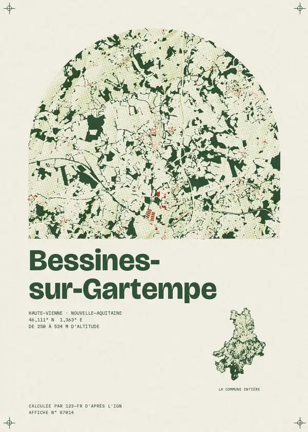 Affiche de Bessines-sur-Gartempe, calculée par 123-fr d'après l'IGN