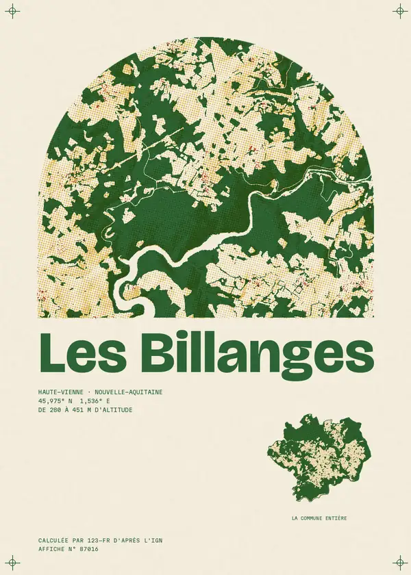 Affiche de Les Billanges, calculée par 123-fr d'après l'IGN