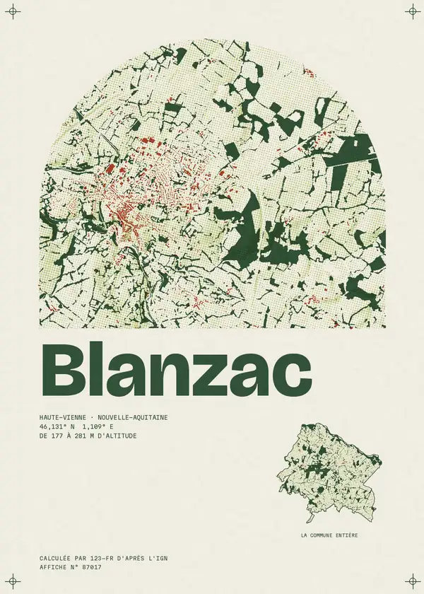 Affiche de Blanzac, calculée par 123-fr d'après l'IGN