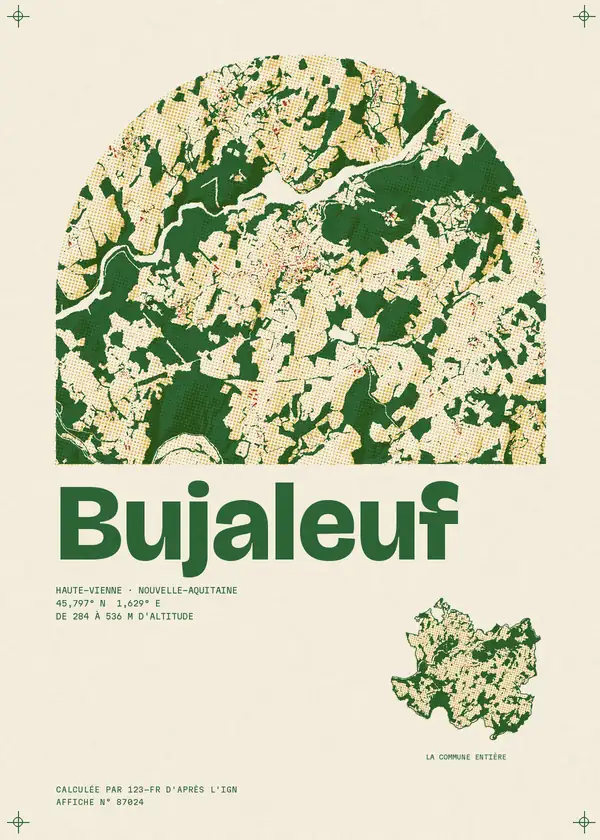 Affiche de Bujaleuf, calculée par 123-fr d'après l'IGN