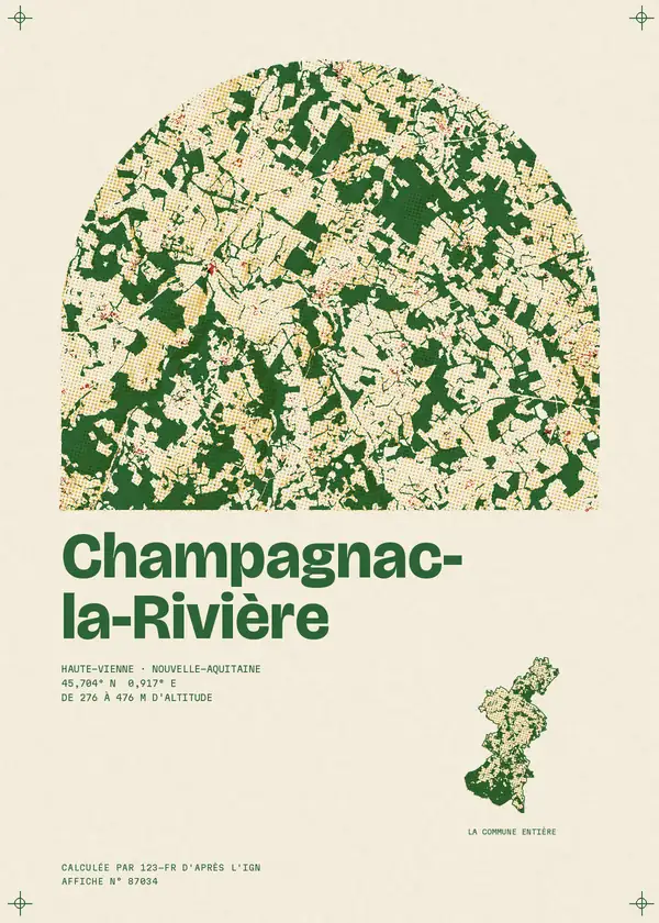 Affiche de Champagnac-la-Rivière, calculée par 123-fr d'après l'IGN