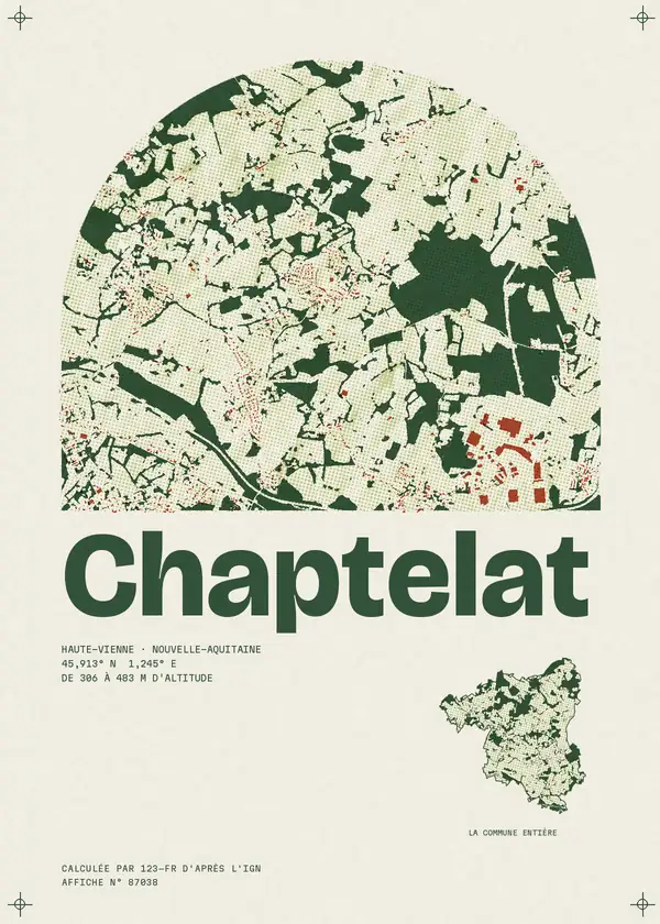 Affiche de Chaptelat, calculée par 123-fr d'après l'IGN