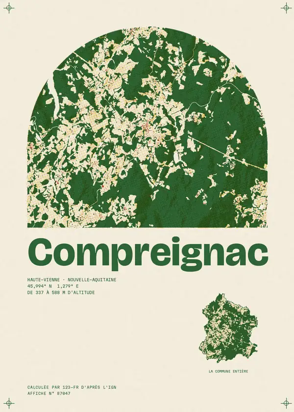 Affiche de Compreignac, calculée par 123-fr d'après l'IGN