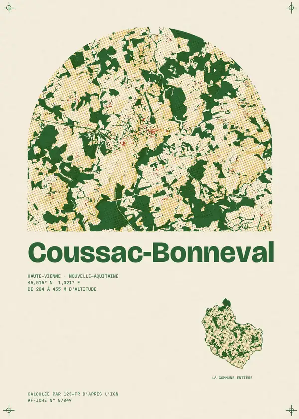 Affiche de Coussac-Bonneval, calculée par 123-fr d'après l'IGN
