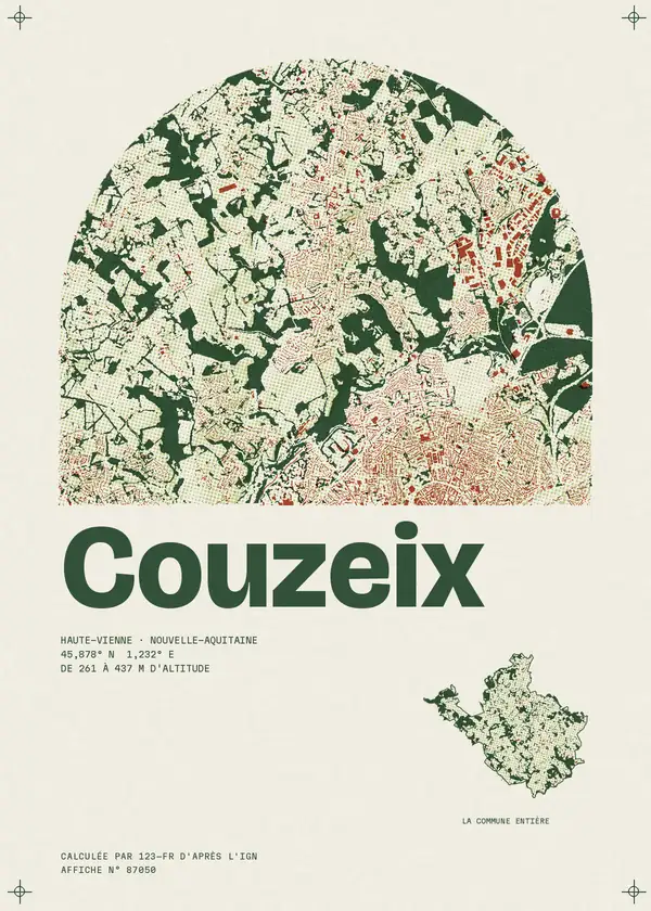 Affiche de Couzeix, calculée par 123-fr d'après l'IGN