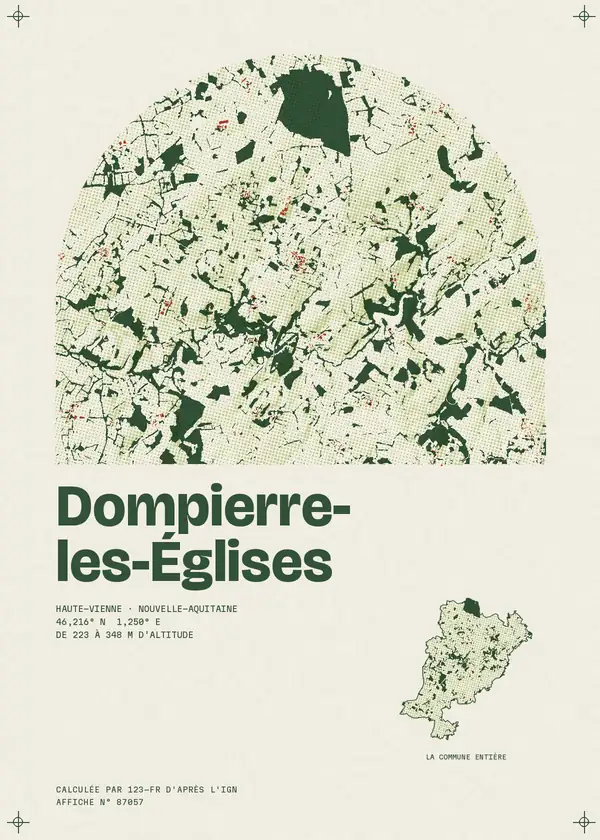 Affiche de Dompierre-les-Églises, calculée par 123-fr d'après l'IGN